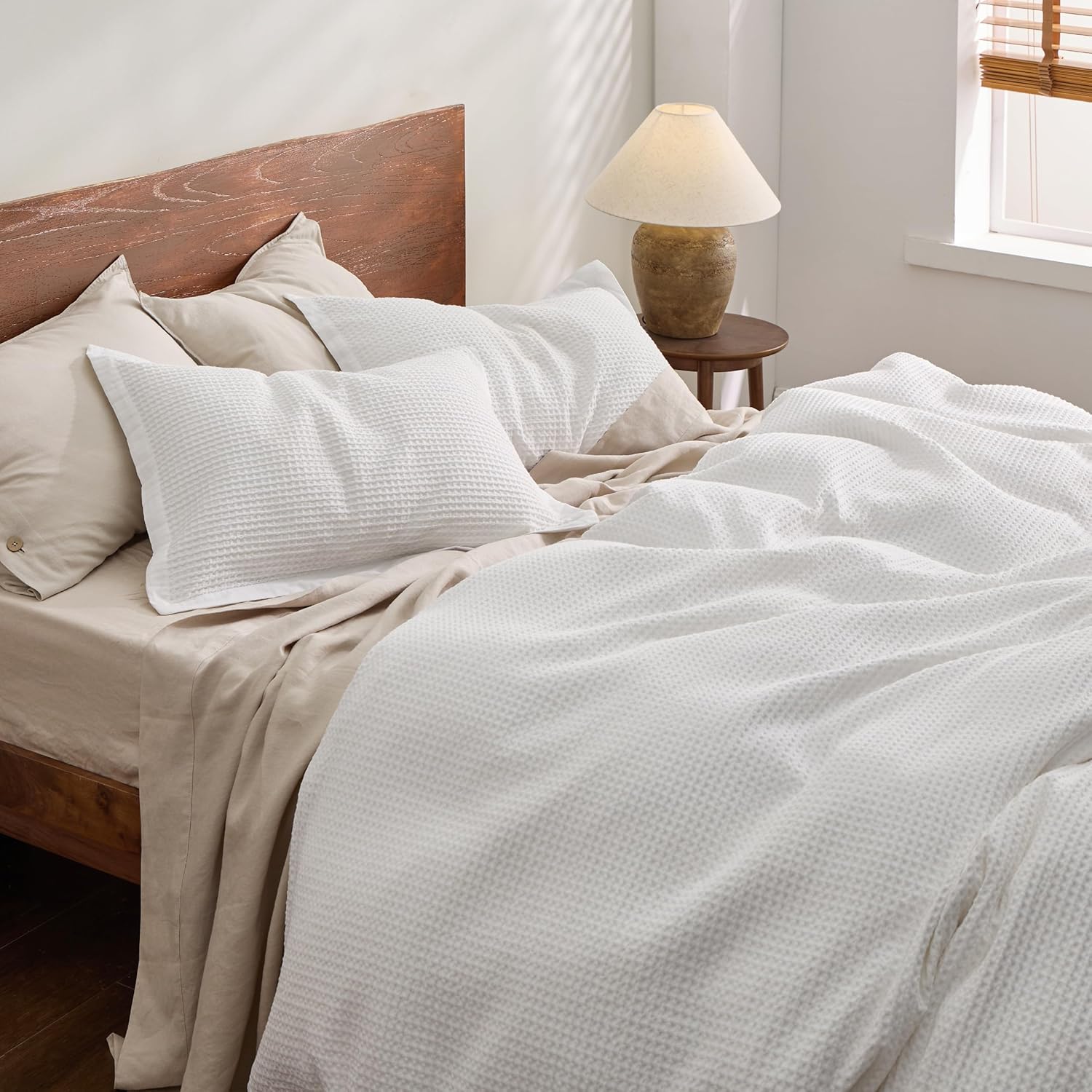 Bedsure Cotton Duvet Cover Queen - 100% Cotton Waffle Weave Coconut White Duvet Cover Queen Size, GentleSoft™ and Breathable Bedding Set for All Season, 3 Pieces, 90"x90" - Image 3