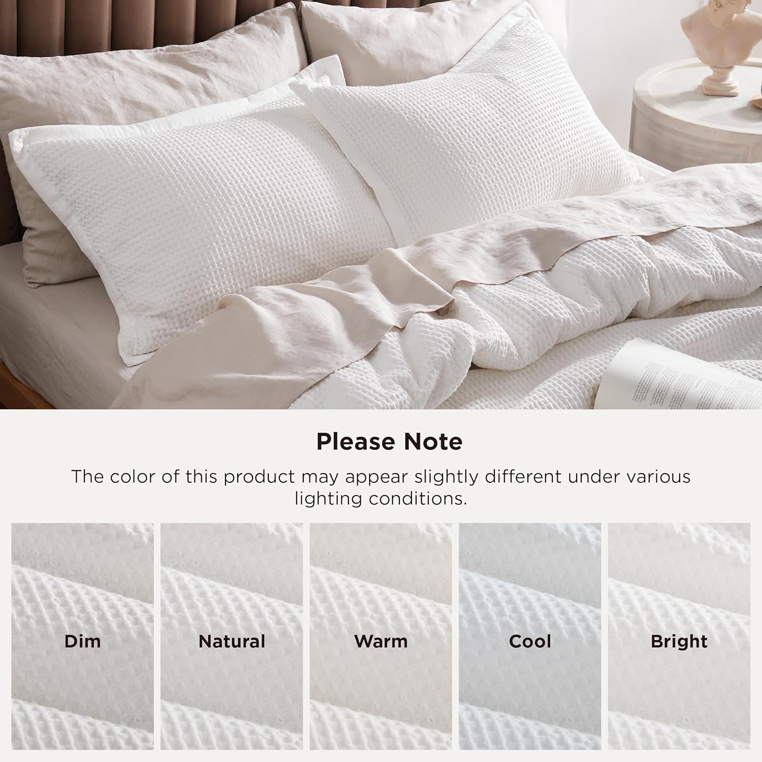 Bedsure Cotton Duvet Cover Queen - 100% Cotton Waffle Weave Coconut White Duvet Cover Queen Size, GentleSoft™ and Breathable Bedding Set for All Season, 3 Pieces, 90"x90" - Image 5