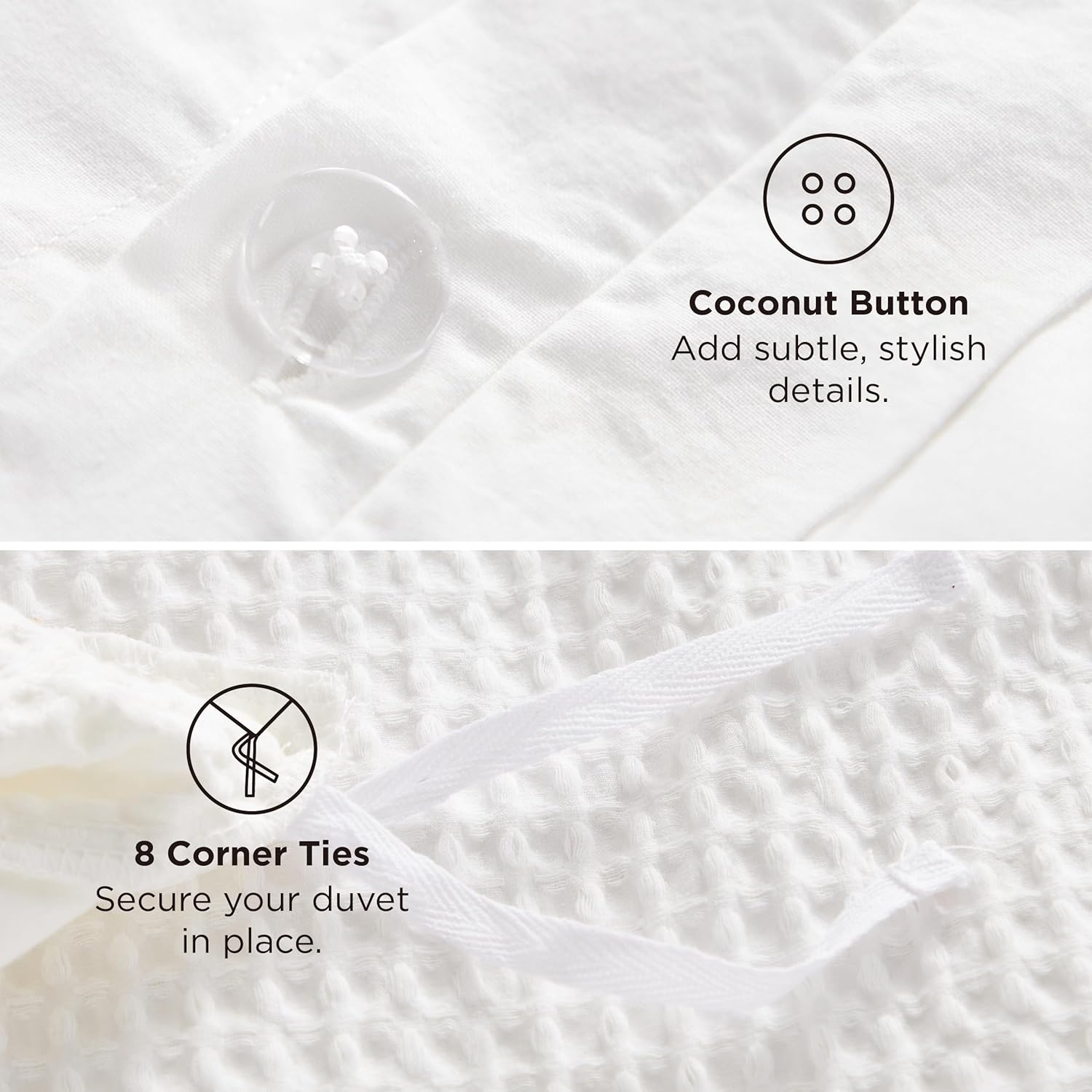 Bedsure Cotton Duvet Cover Queen - 100% Cotton Waffle Weave Coconut White Duvet Cover Queen Size, GentleSoft™ and Breathable Bedding Set for All Season, 3 Pieces, 90"x90" - Image 6