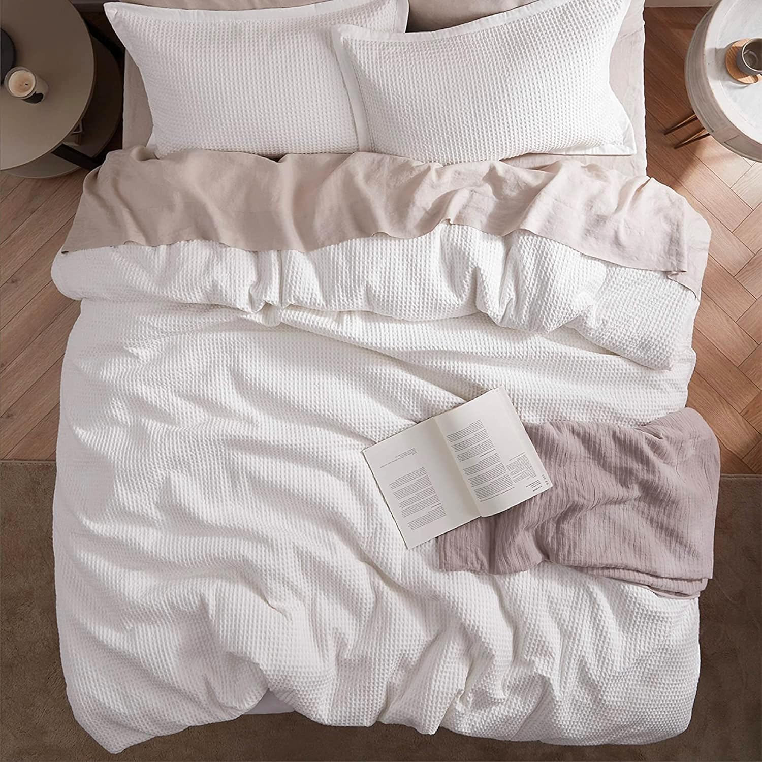 Bedsure Cotton Duvet Cover Queen - 100% Cotton Waffle Weave Coconut White Duvet Cover Queen Size, GentleSoft™ and Breathable Bedding Set for All Season, 3 Pieces, 90"x90" - Image 9