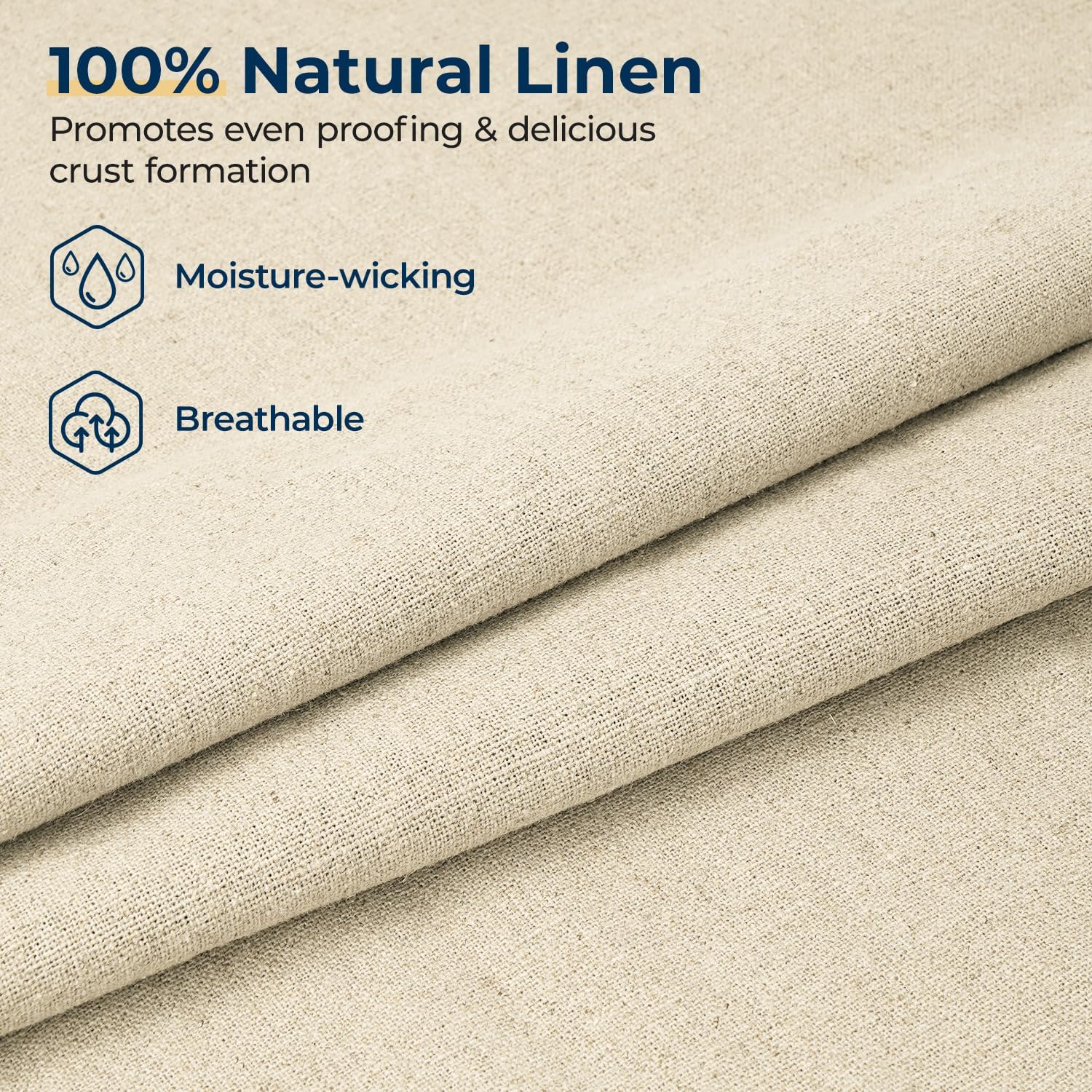 Natural Linen Bakers Couche for Bread Dough, 35"x26" Large Proofing Cloth for Baking Baguette Loaves - Image 3