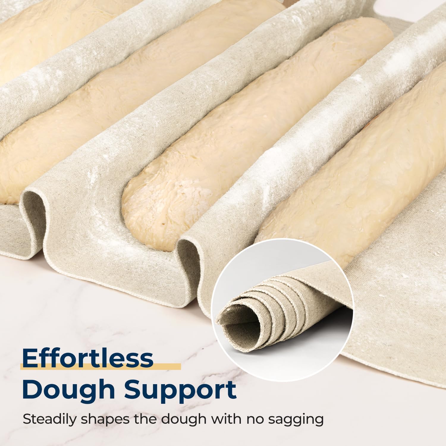 Natural Linen Bakers Couche for Bread Dough, 35"x26" Large Proofing Cloth for Baking Baguette Loaves - Image 4