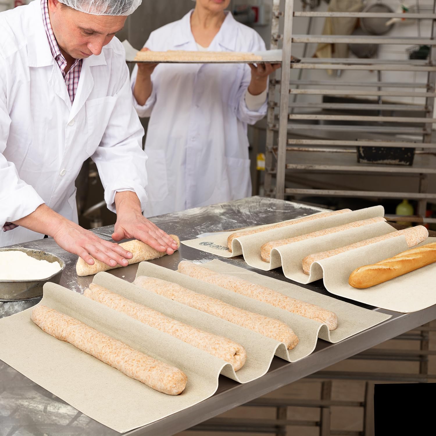 Natural Linen Bakers Couche for Bread Dough, 35"x26" Large Proofing Cloth for Baking Baguette Loaves - Image 5