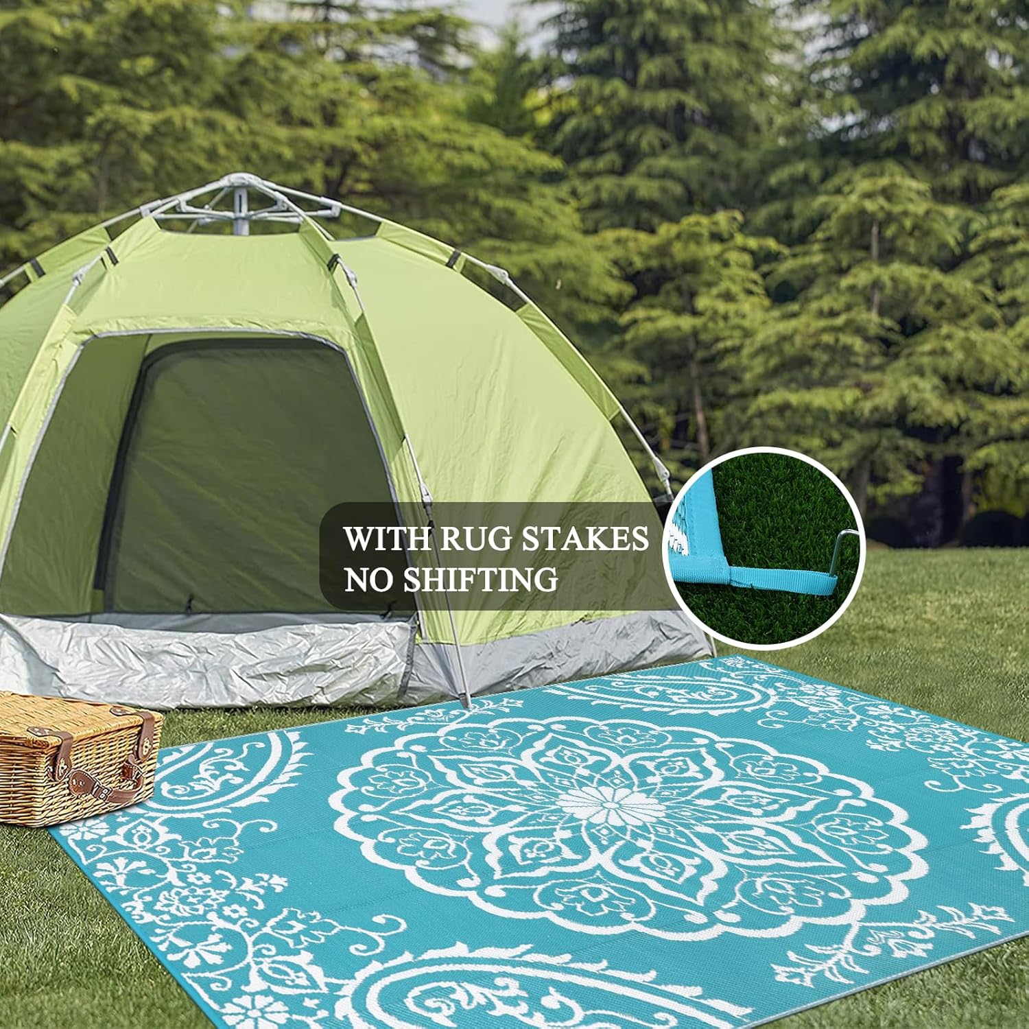 Pauwer Waterproof Outdoor Rug 5x8, Reversible Plastic Straw Patio Camping Rug, Indoor Outdoor RV Mat Carpet for Deck, Camper, Porch, Balcony, Backyard, Picnic, Boho Teal - Image 6
